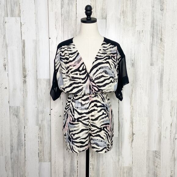 Urban Outfitters Silence + Noise Zebra Print Romper Black Cream Cutout Size S - Picture 2 of 16